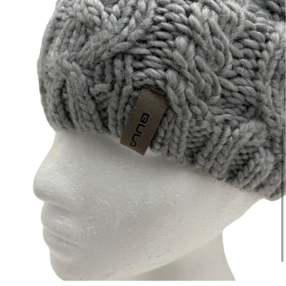 Bula grey fisherman chunky knit wool blend winter cold weather hat toque pompom - Picture 3 of 15